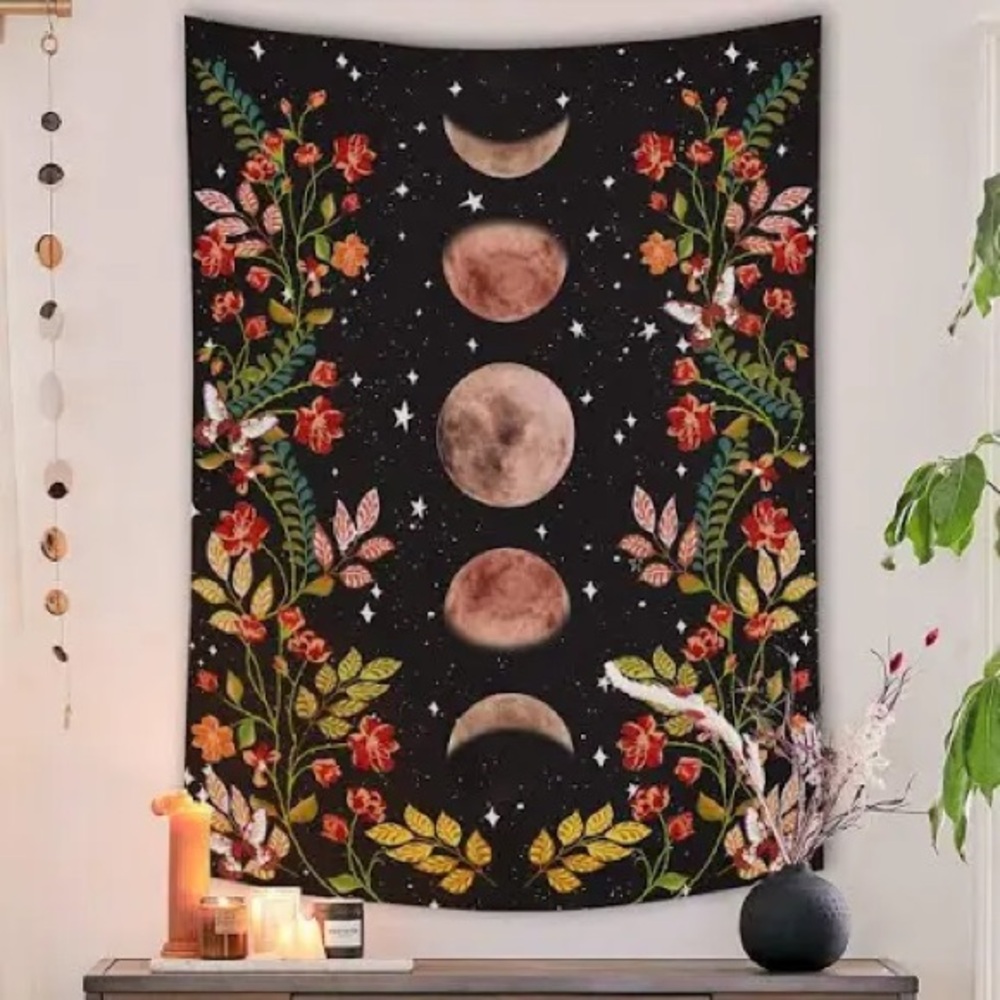 Set of 4 mushroom and moon wall tapestries